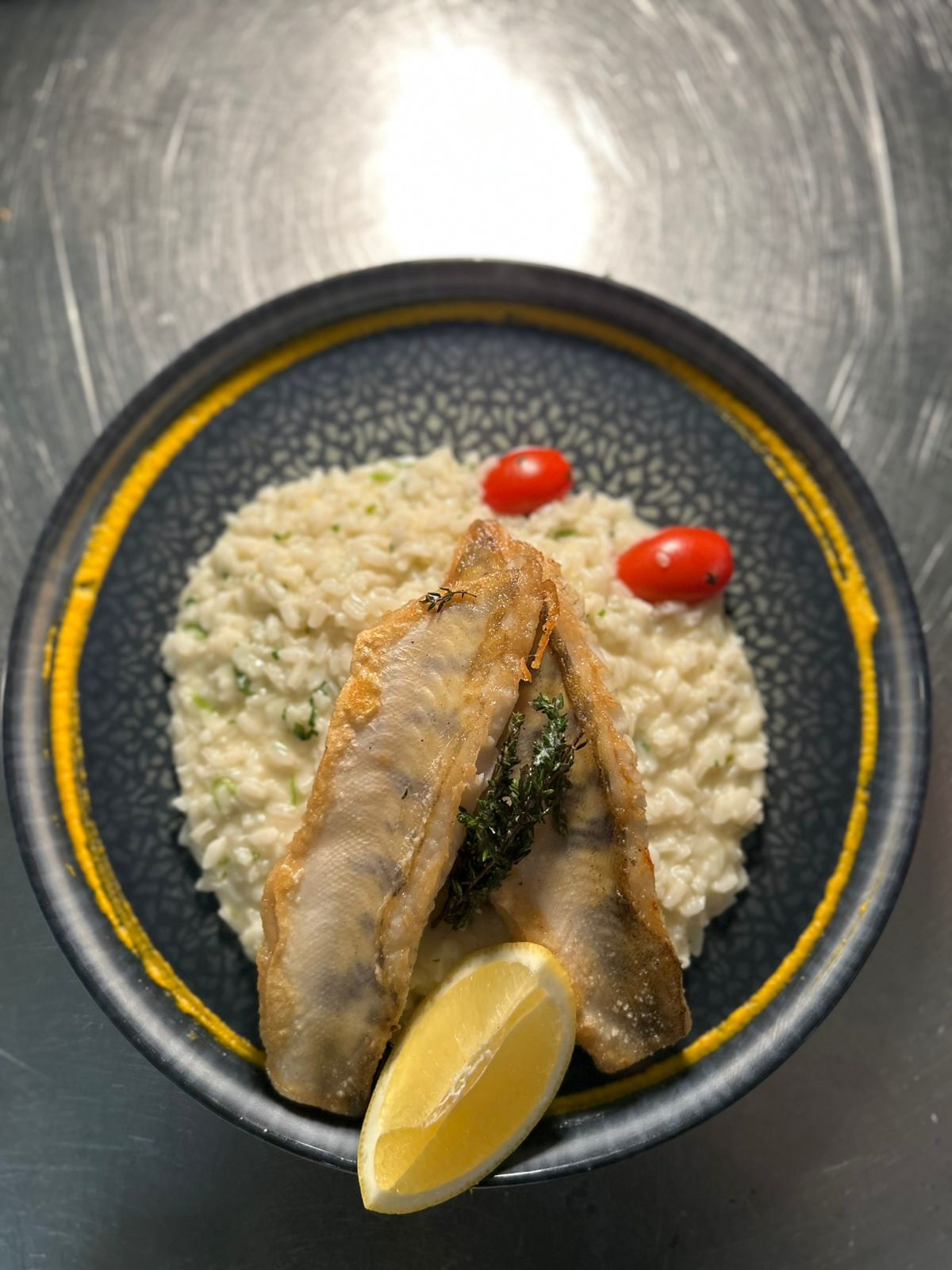 Pesce su Risotto con Pomodorini